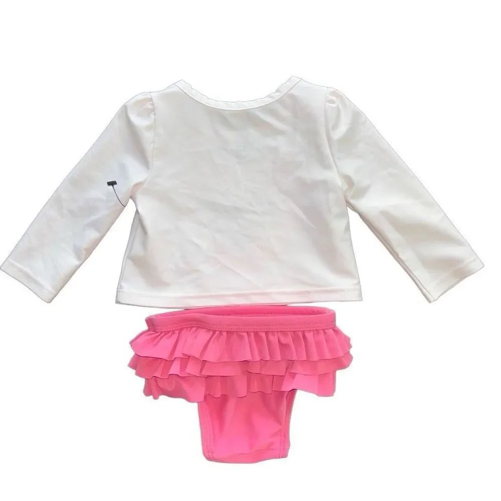 Gap baby bathing suit rash guard ruffle bottoms pink white heart 0-6 months new